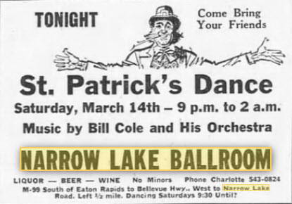 Narrow Lake Ballroom - 14 Mar 1964 Ad (newer photo)